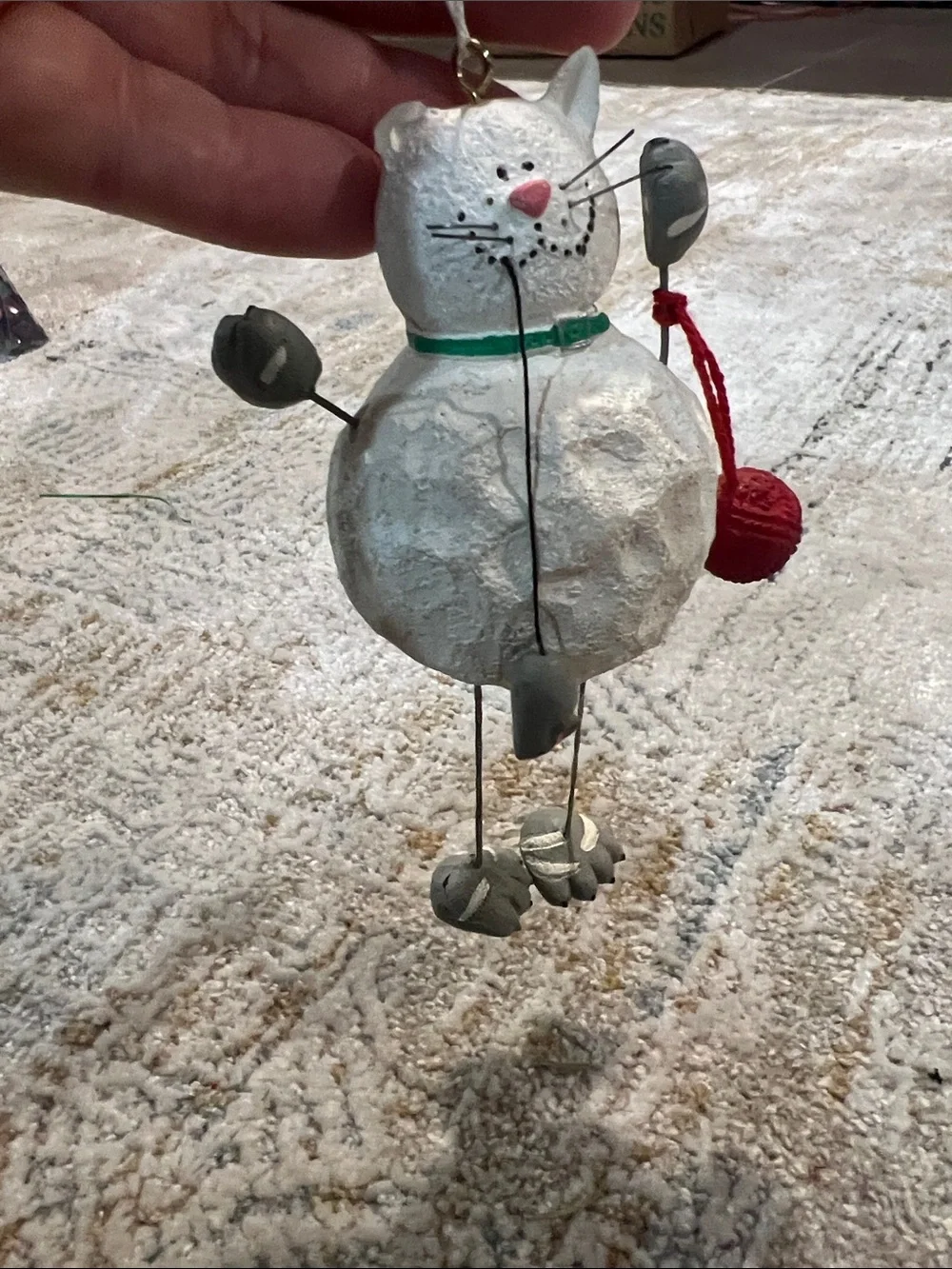 White Cat Snowman Hanging Ornament with mouse z14